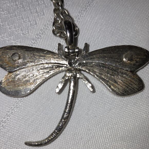 DragonFly Bug Necklace Costume Jewelry Yellow Silver Tone Good Luck Rhinestones - Picture 10 of 11